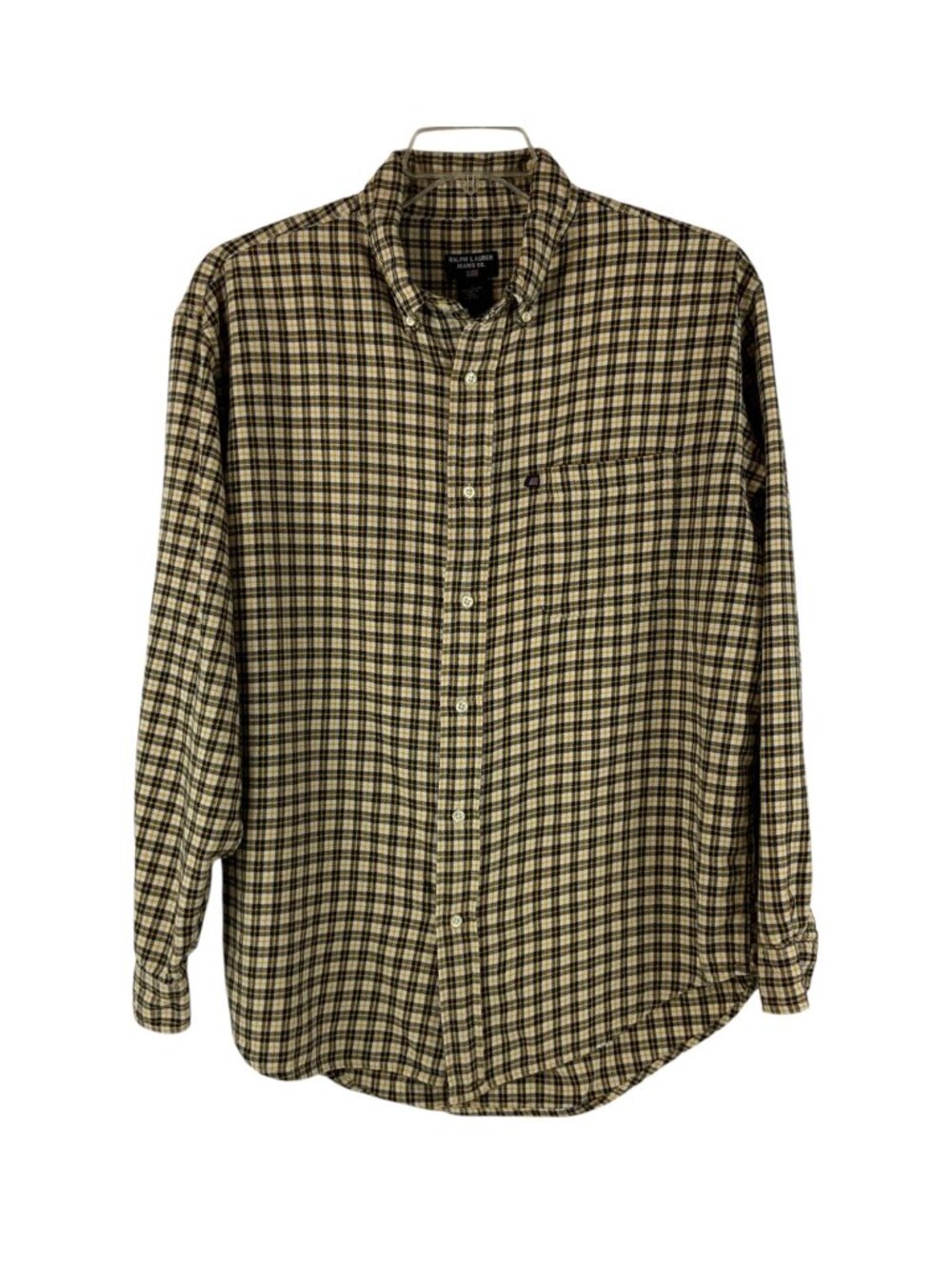Ralph Lauren Jeans Co Mens Large Plaid Button-Up Flannel Shirt Yellow Black